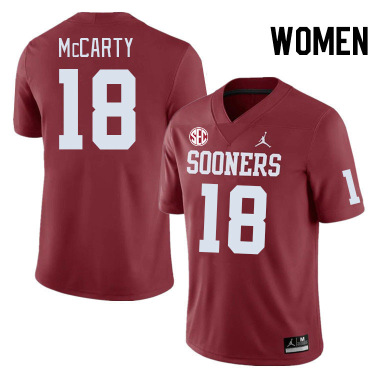 Women #18 Erik McCarty Oklahoma Sooners 2024 SEC Conference College Football Jerseys-Crimson